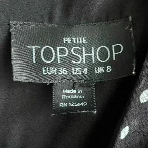 TOPSHOP Black with Polka Dot Flare Sleeve Ruffle Dress Size 4 - Picture 7 of 7